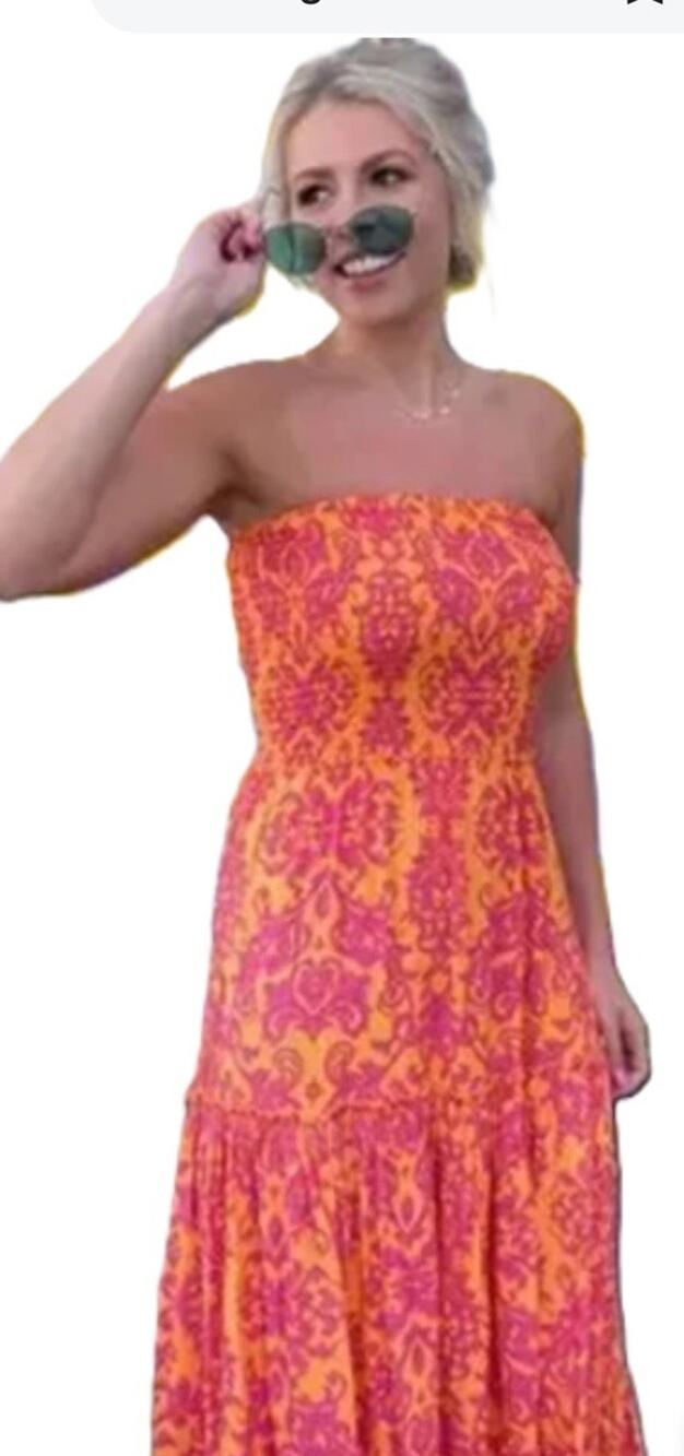 Abel The Label Anthropologie Bondi Strapless Tiered Maxi Dress Sz M Smocked